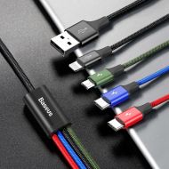 Кабел Baseus 4in1 Lightning / 2x USB Type C / micro USB Cafule Cable 1.2M Black